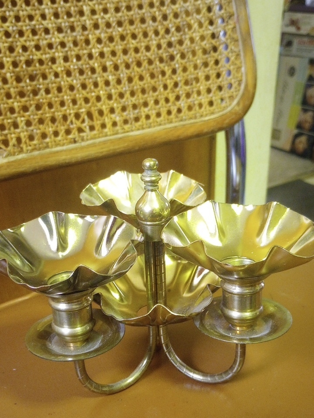 Vintage Brass Triple Votive Candle Holder